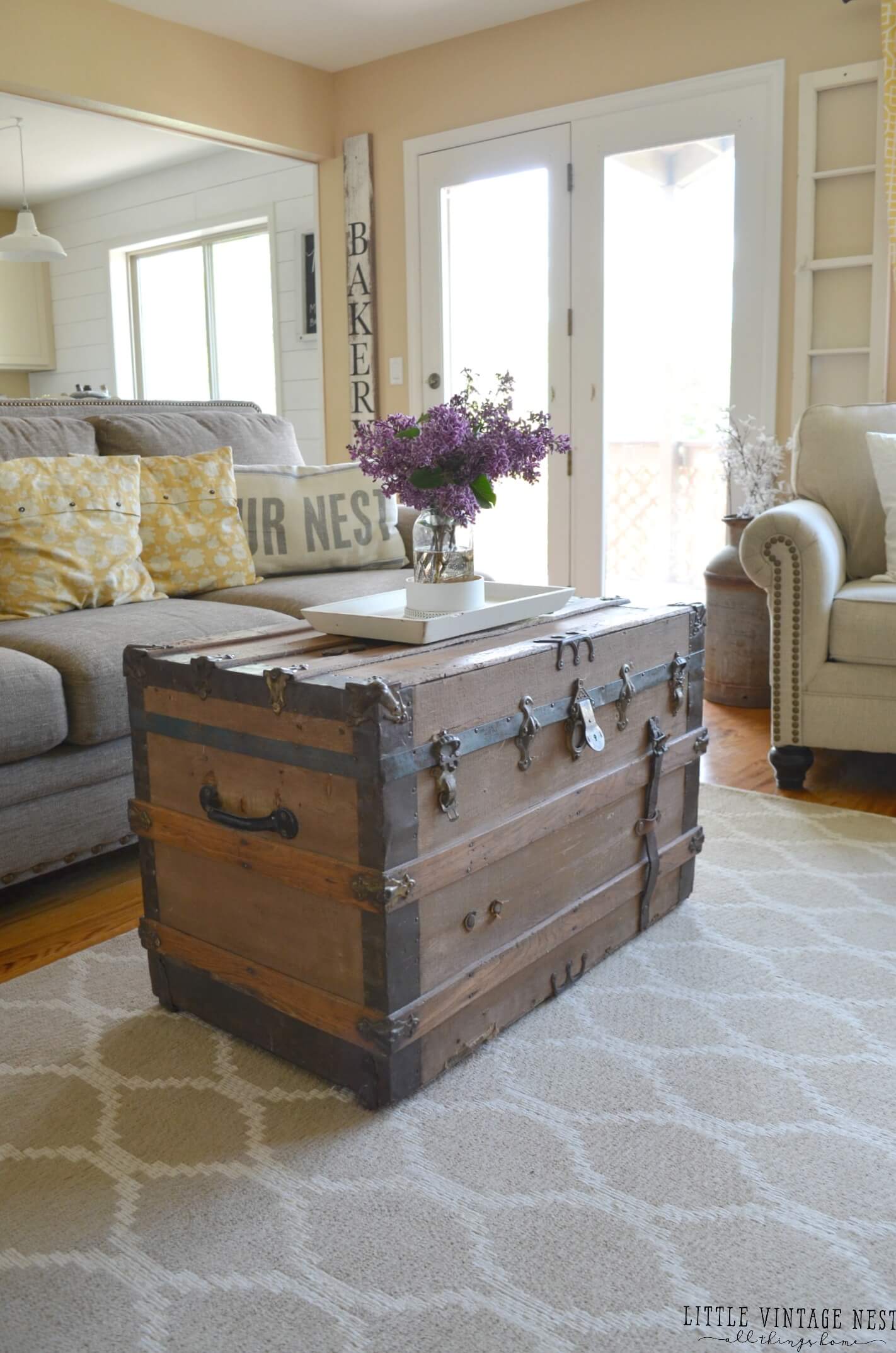 Large Antique Steamer Trunk Coffee Table