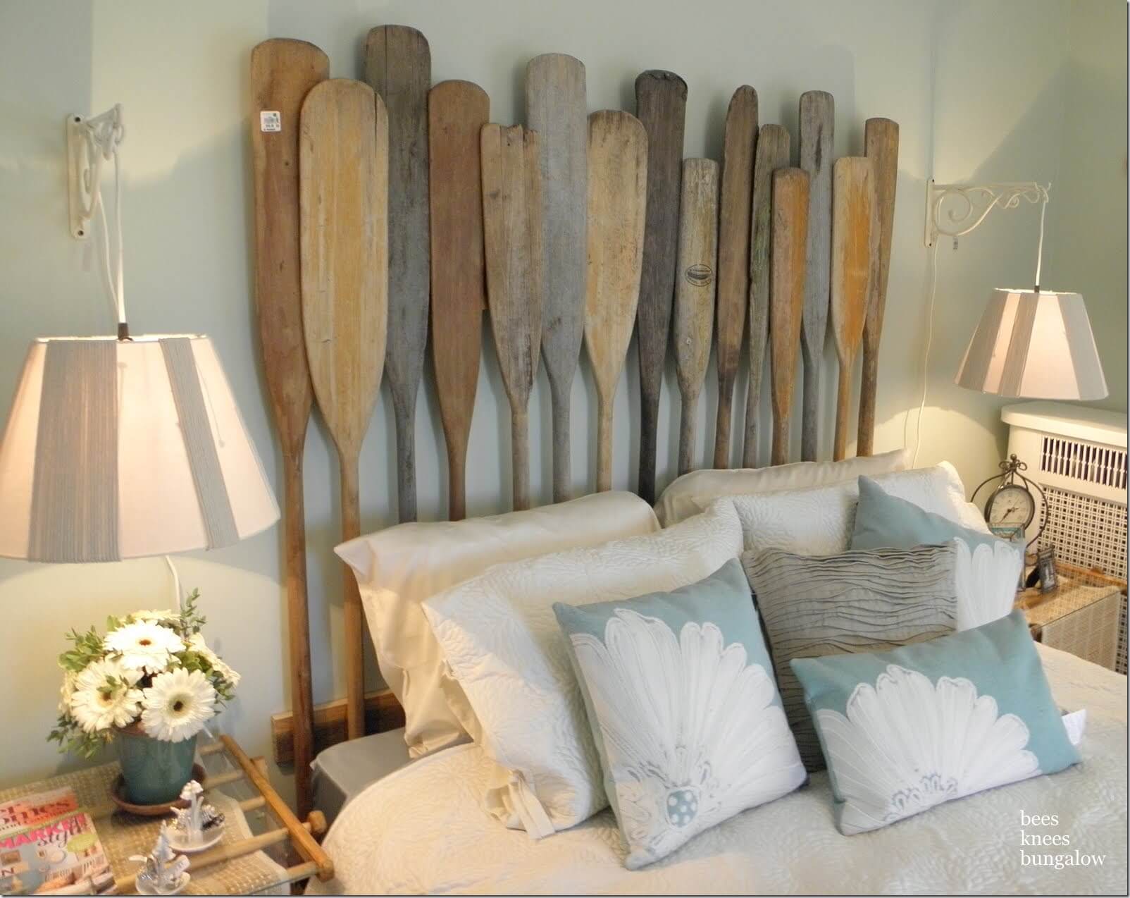 A Nautical Headboard with Vintage Oars