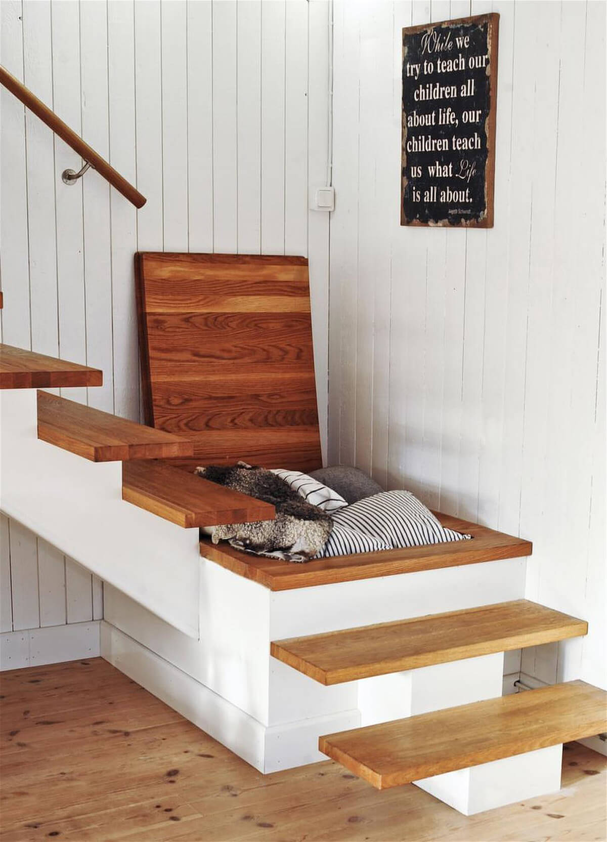 Hidden Linen Storage in Stairway Landing