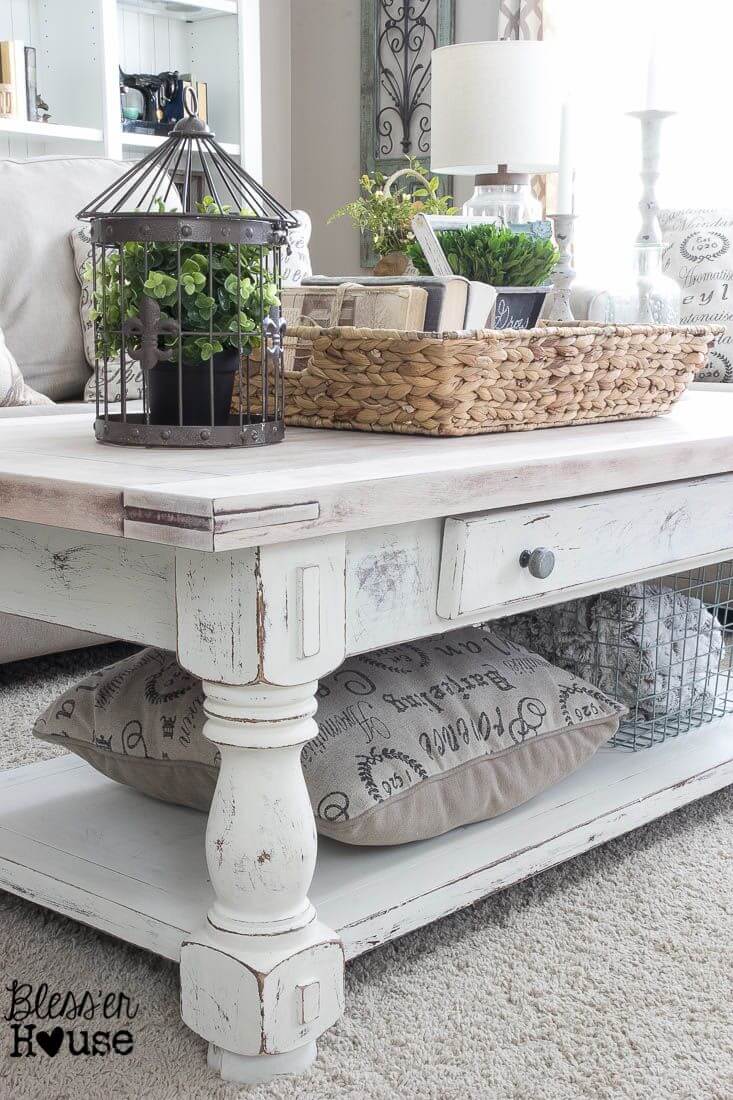 Shabby Chic Coffee Table with Rustic Accessories