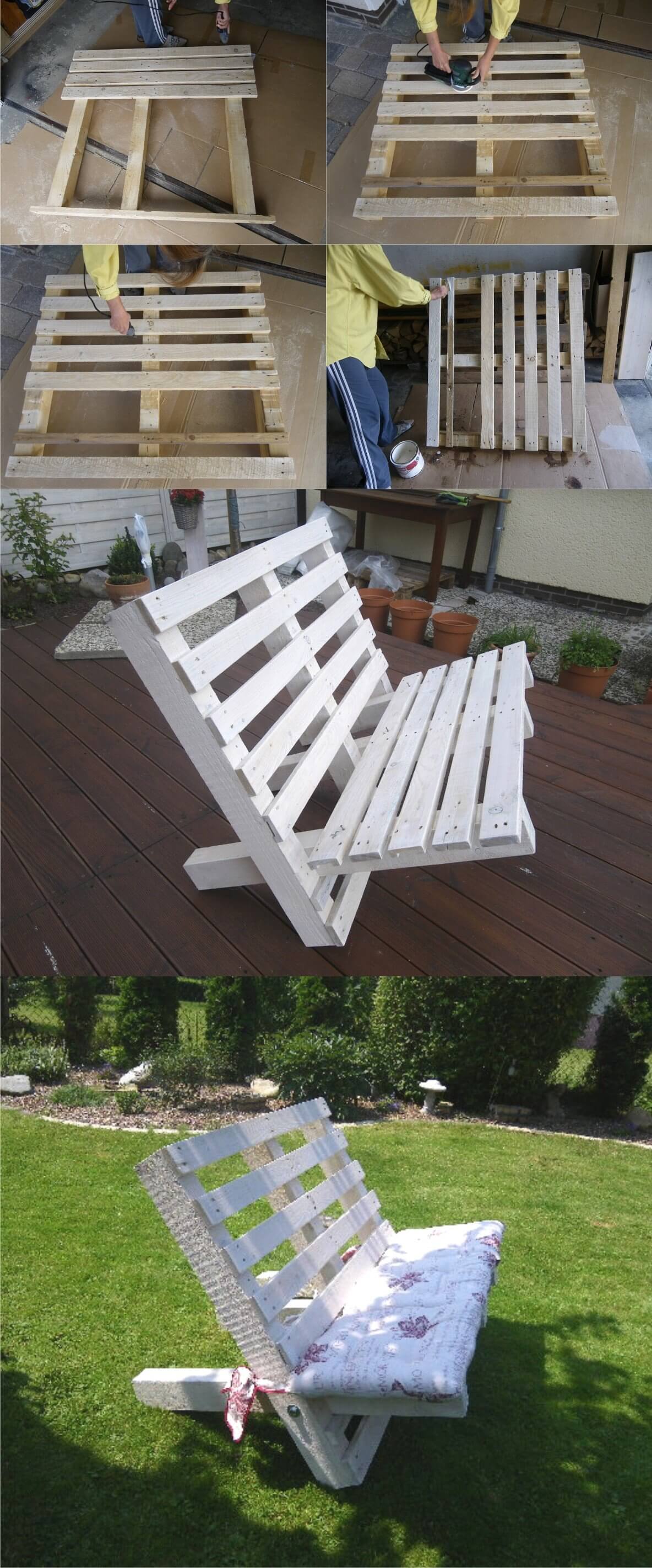 A White Bench Created From Two Pallets