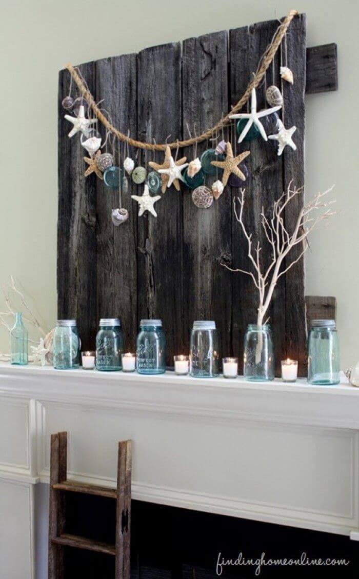 Mantle Decorations of Sea Glass and Starfish