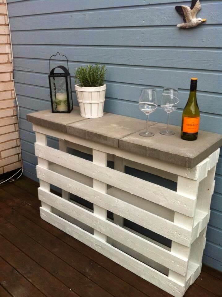 Narrow Wooden Counter with a Stone Surface