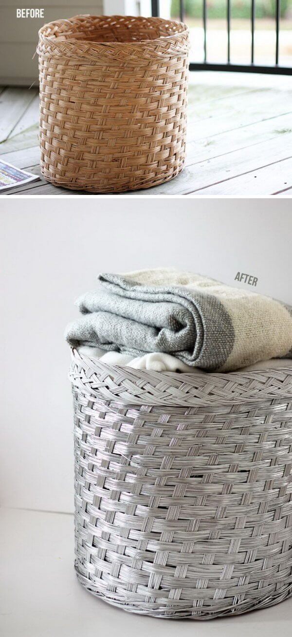 Silver Paint Adds Life to a Wicker Basket