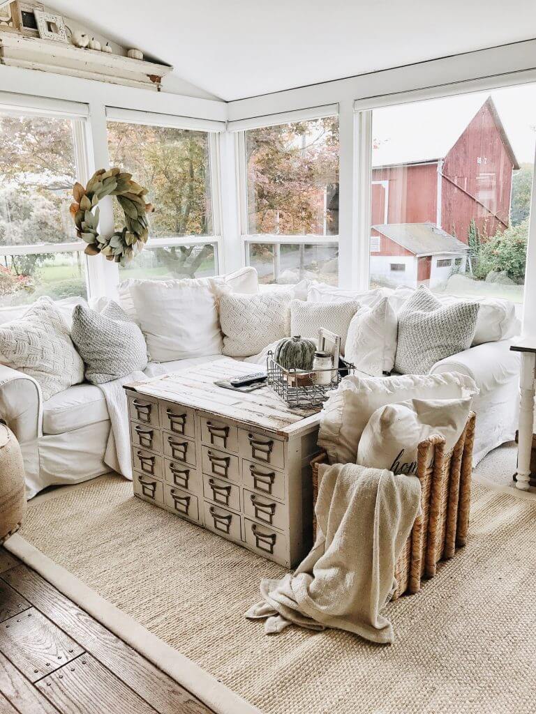 Cozy Slipcover Couch with Knit Pillows