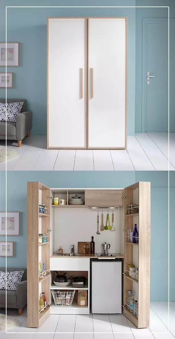 Micro Kitchen Hidden in a Cabinet