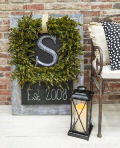 Elegant Boxwood Wreath and Chalkboard Placard