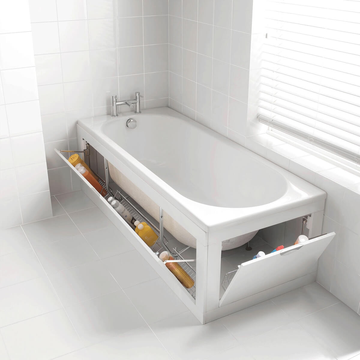 Ingenious Bathtub Storage for Small Bathrooms