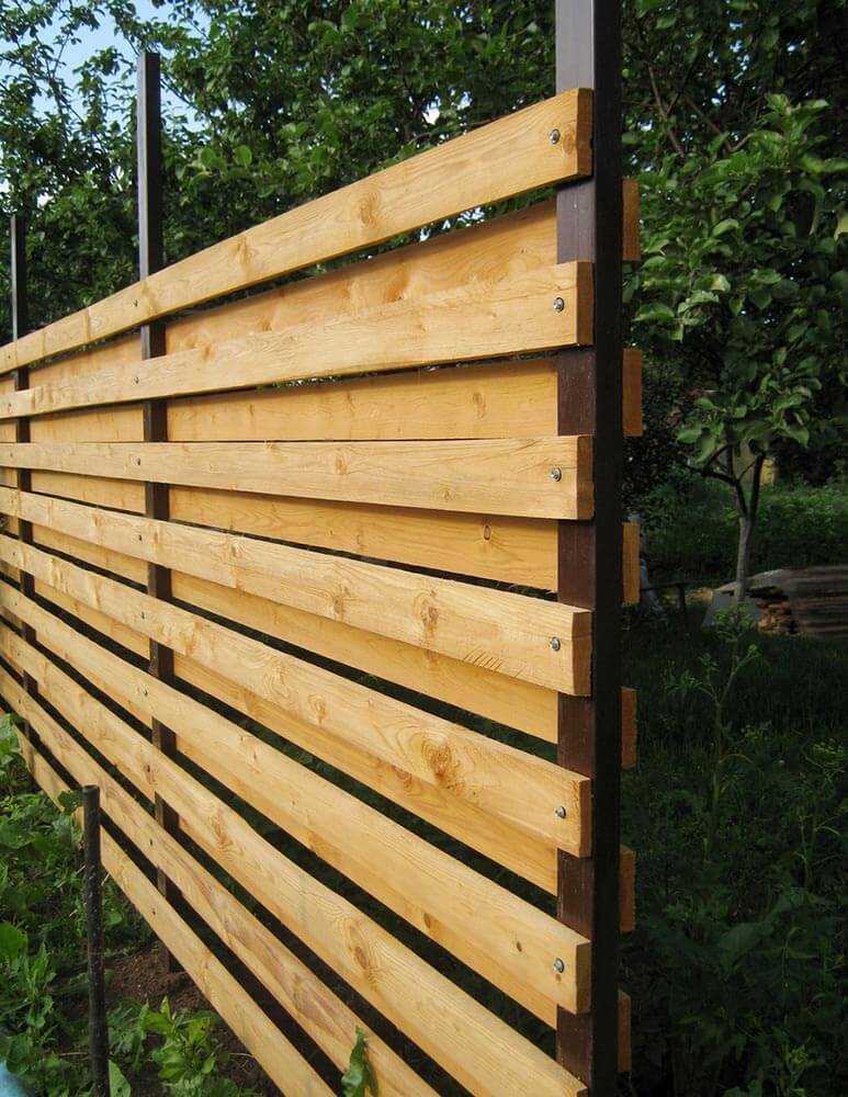 Horizontal Plank Fence with Metal Posts