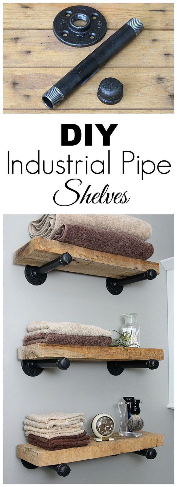 Up-cycled Pipe and Wood Shelves