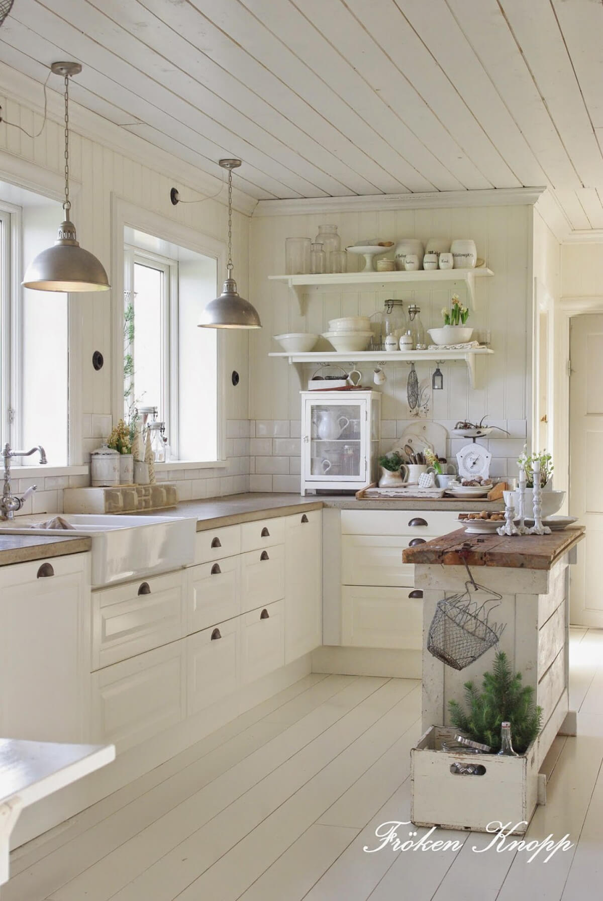 French Country Kitchen with Butcherblock Island