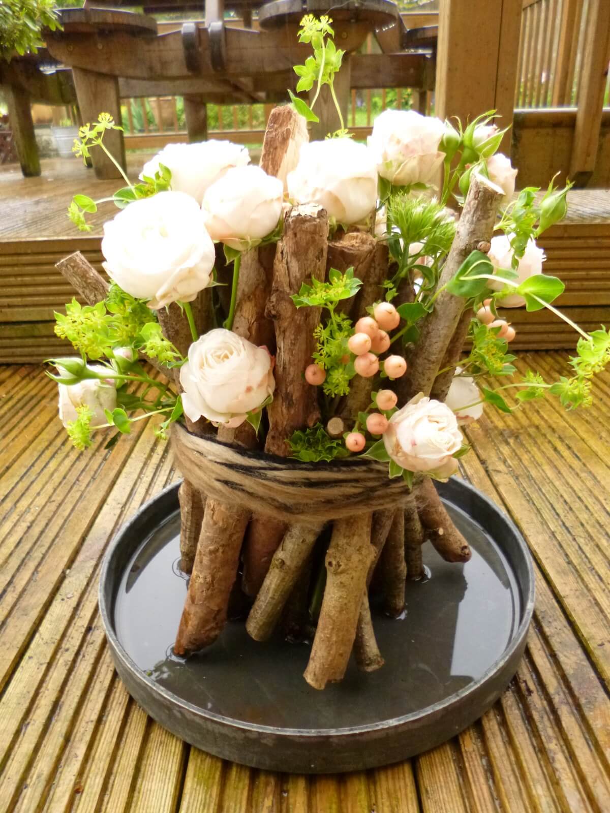 Woodland Themed Sticks, Twine, and Posies Table Centerpiece