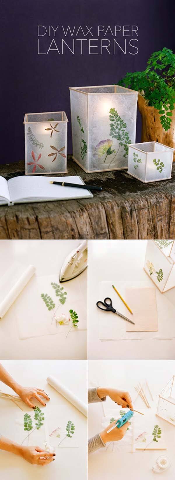 Pressed Flower and Leaf Wax Paper Lanterns