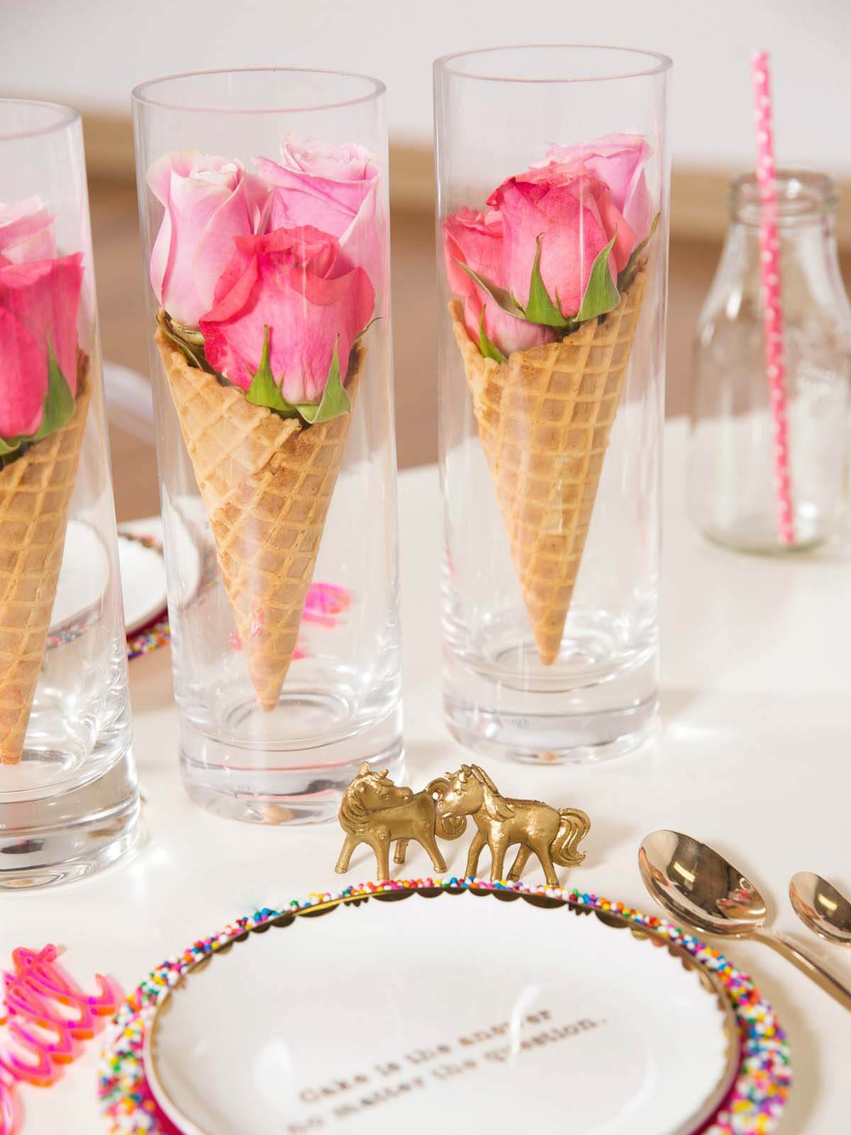 Whimsical Waffle Cone Flower Vase Table Decorations