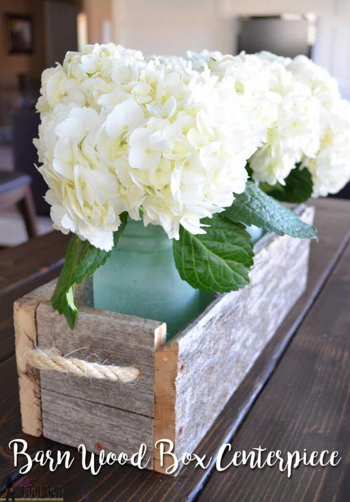 Twine and Reclaimed Wood Box Centerpiece