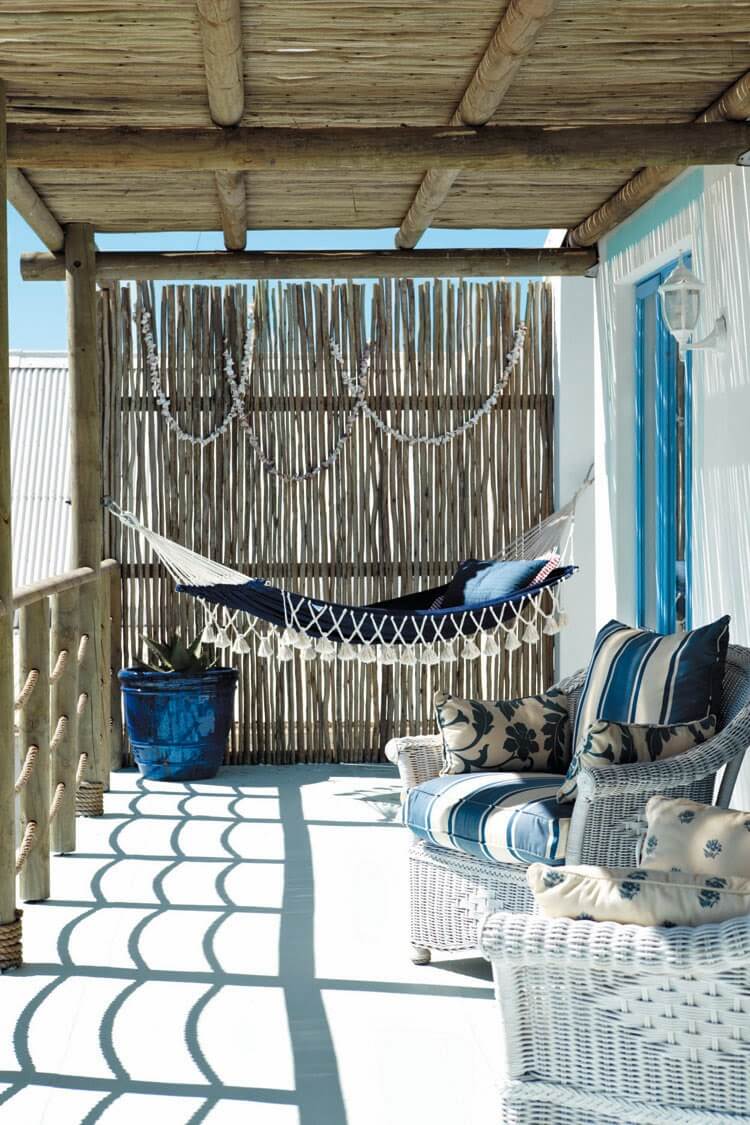 Blue and White Mediterranean Seaside Porch