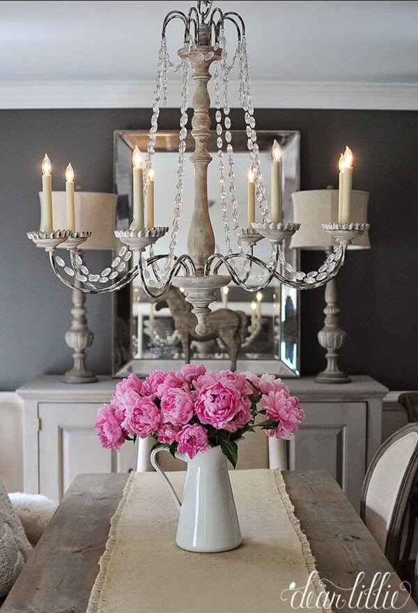 Elegant Grey Dining Room and Colorful Peonies