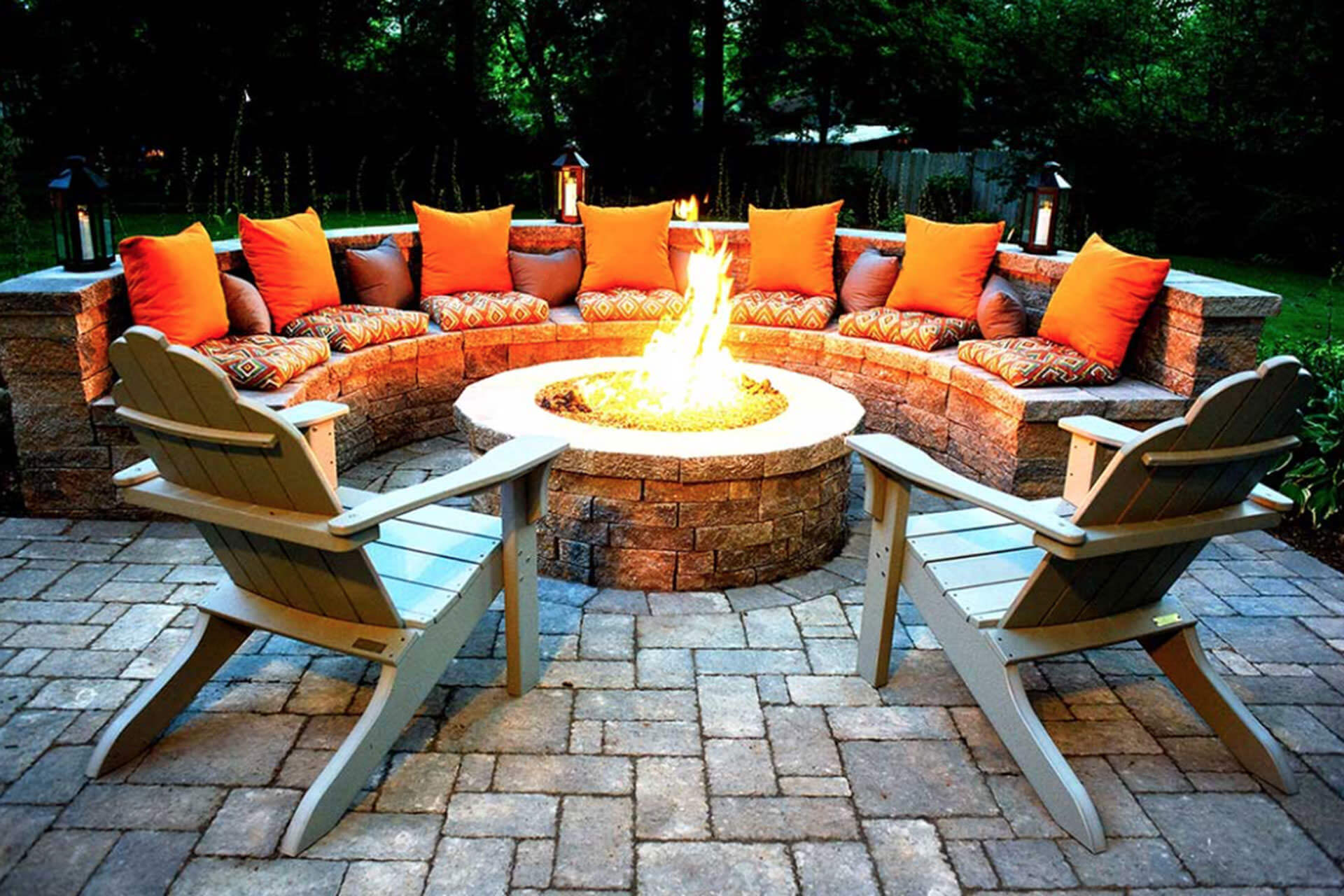 Orange Glowing Round Firepit Area Idea