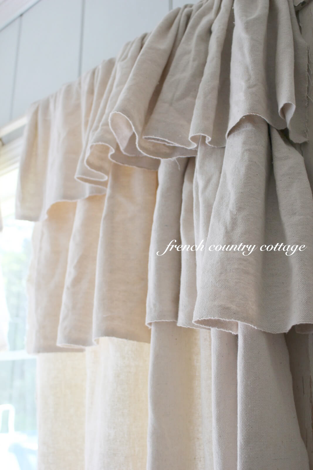 Ruffled Natural Linen Window Curtains