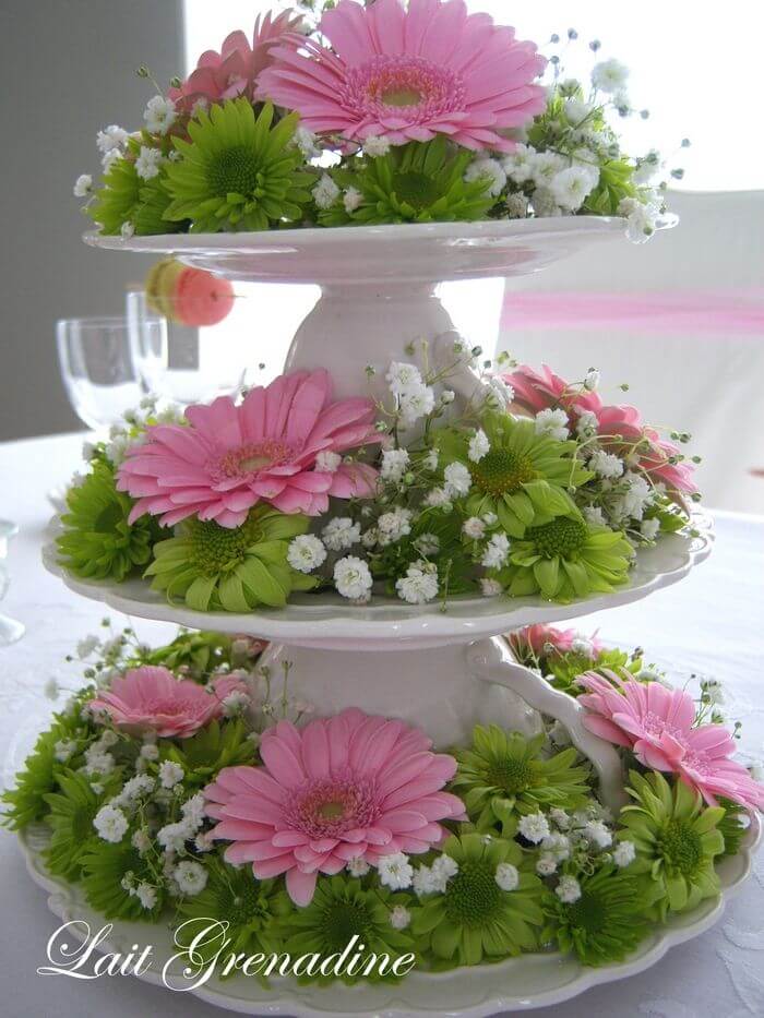 3-Tiered Cup and Saucer with Flower Decorations