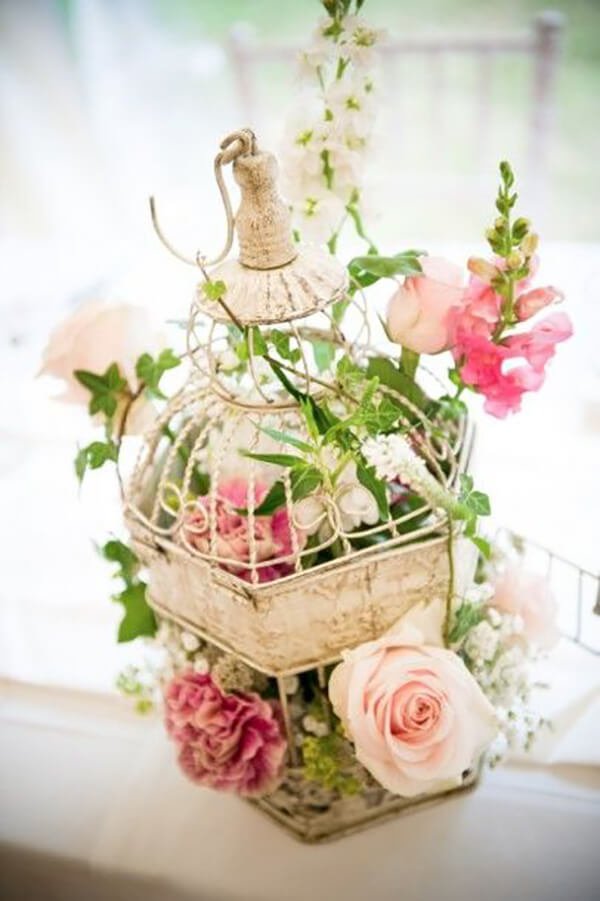 Décorations de Table d'été de Cage à Oiseaux Shabby Chic de Jardin Enchanté