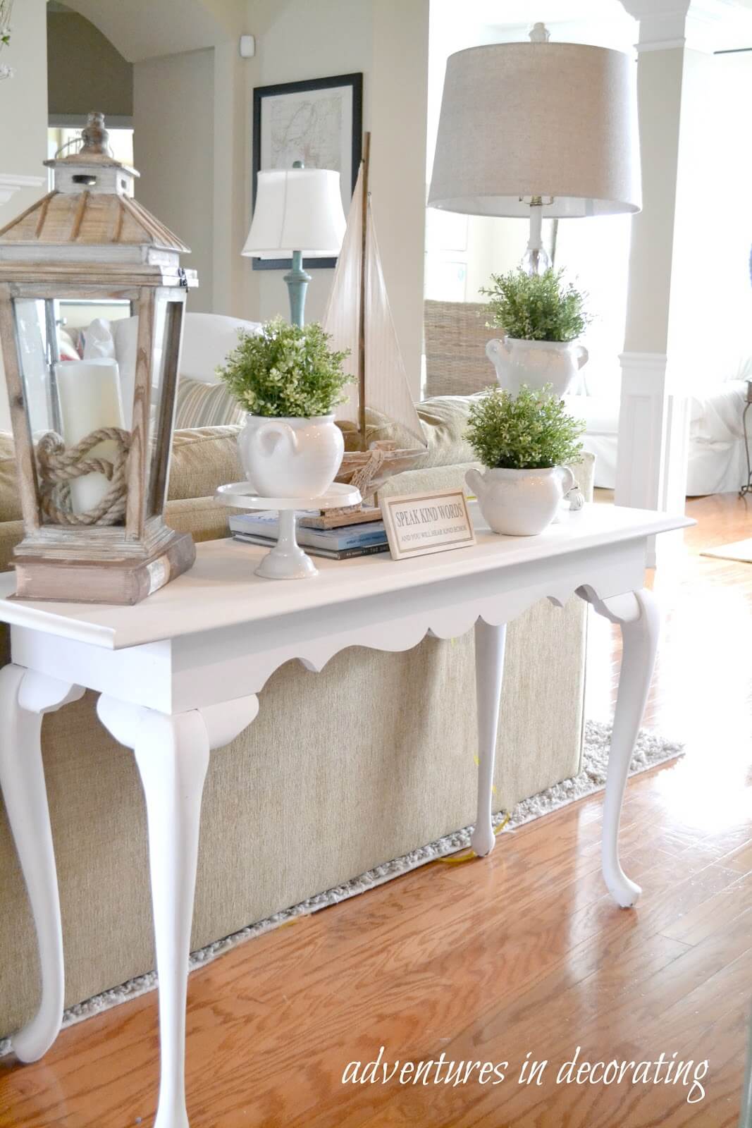 White Couch Table with Oversized Accessories