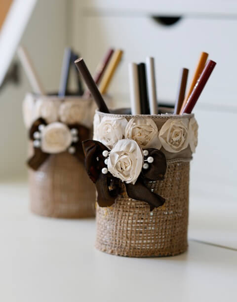 Pastoral Poet's Burlap Wrapped Pencil Holders