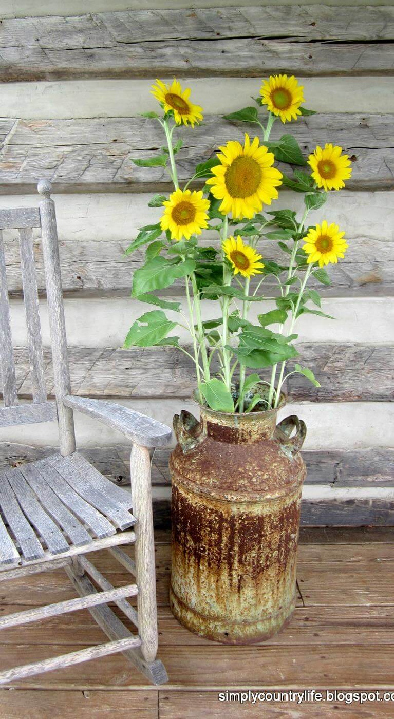 Rusted & Rustic Milk Pail Standing Vase