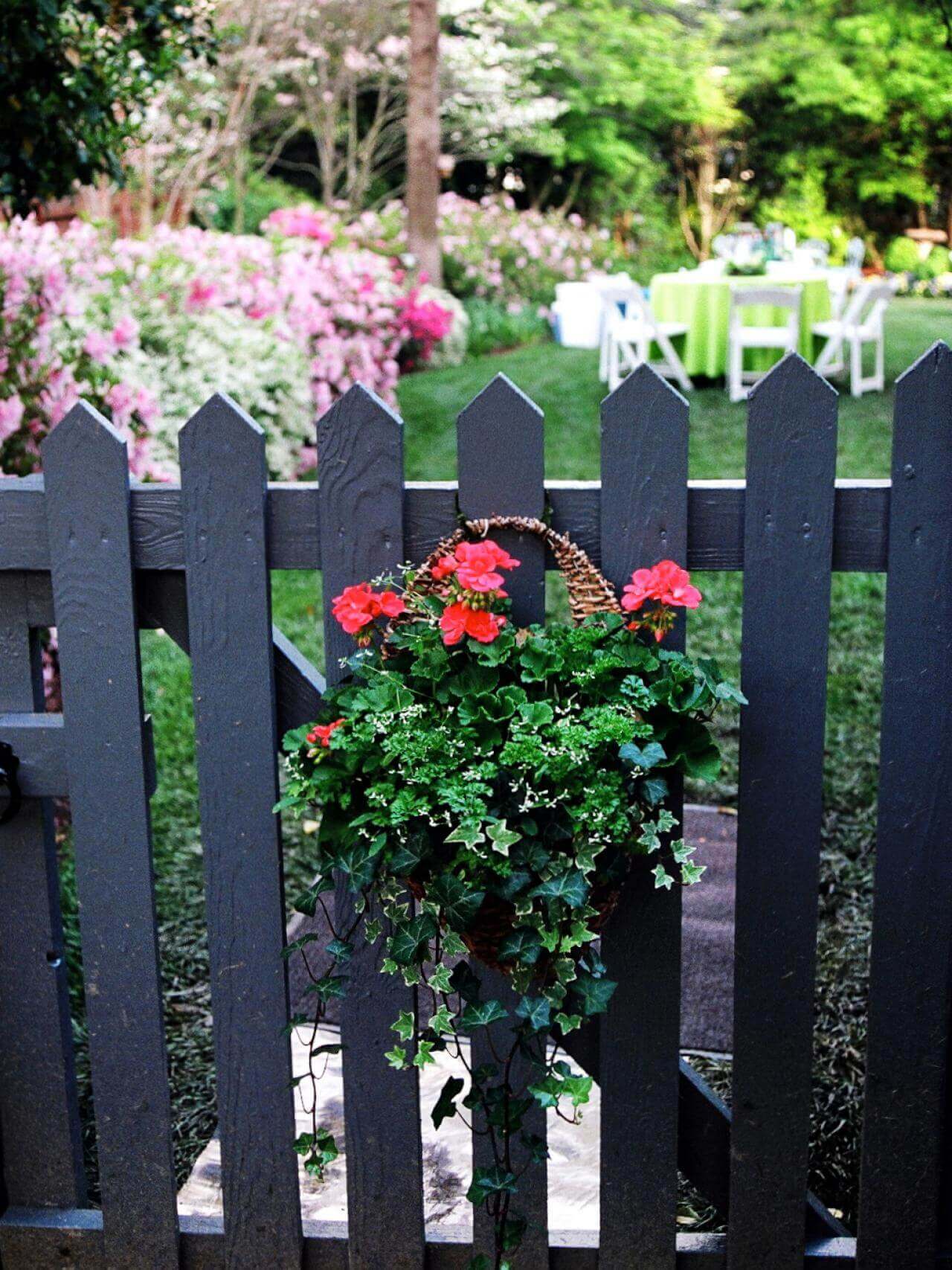 Woven Planter Basket with Geraniums and Ivy