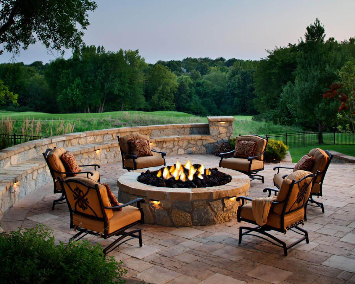 Sandstone Patio Firepit with Rolling Hills