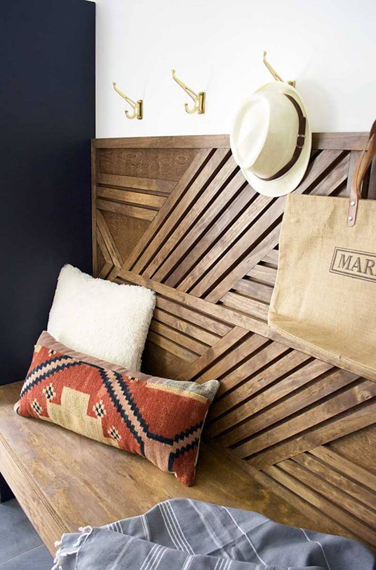 Lovely Geometric Wooden Bench and Coat Hooks