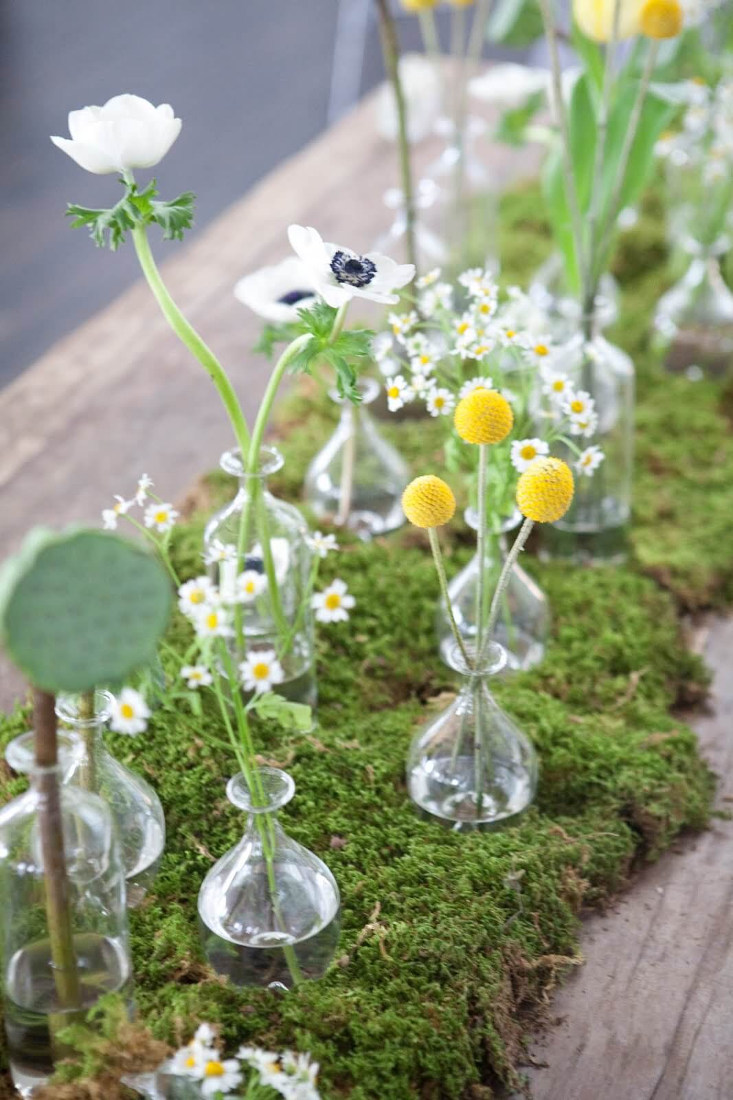 Sentiero del Giardino Erboso Tabella Runner con Mini Vasi di Fiori