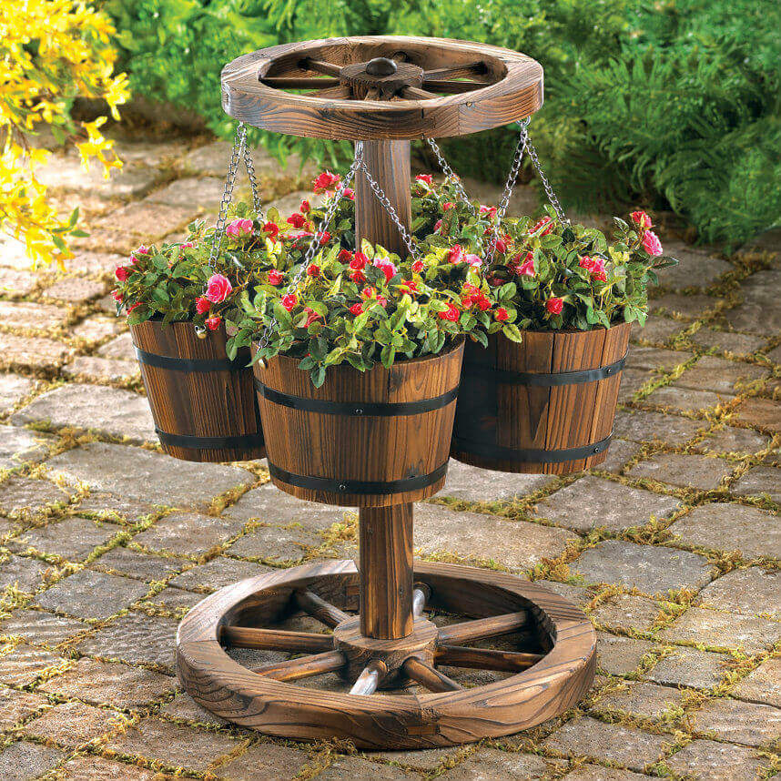 Western Wagon Wheel Hanging Planter Stand