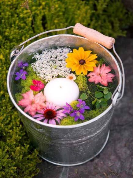 Seaux d'Étang de Fée Illuminés avec Jardin de Fleurs Flottant