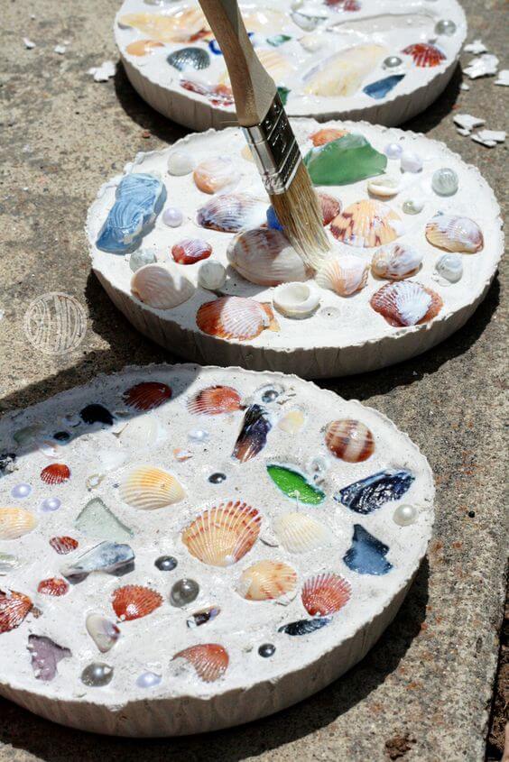 Colorful Sand and Shell Stepping Stones