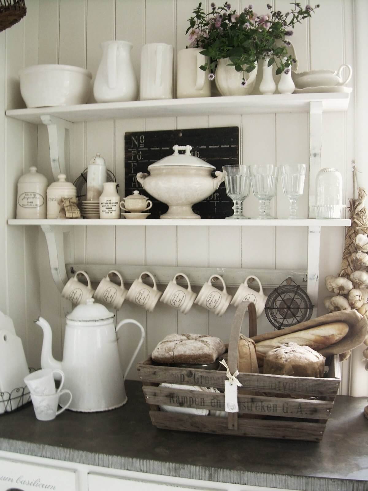 French Kitchen Exposed Shelving Crockery Display