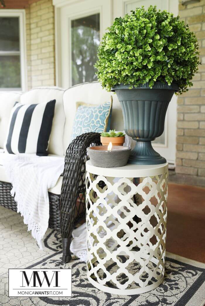 Elegant White Metal Porch Side Table