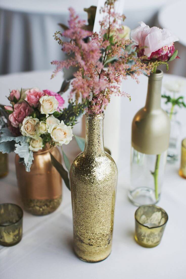 Nostalgic Gold and Glittered Bottle Vases