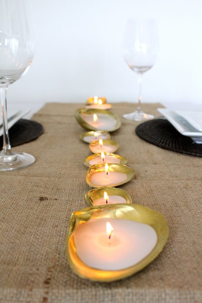 Line of Candles in Gold Colored Shells