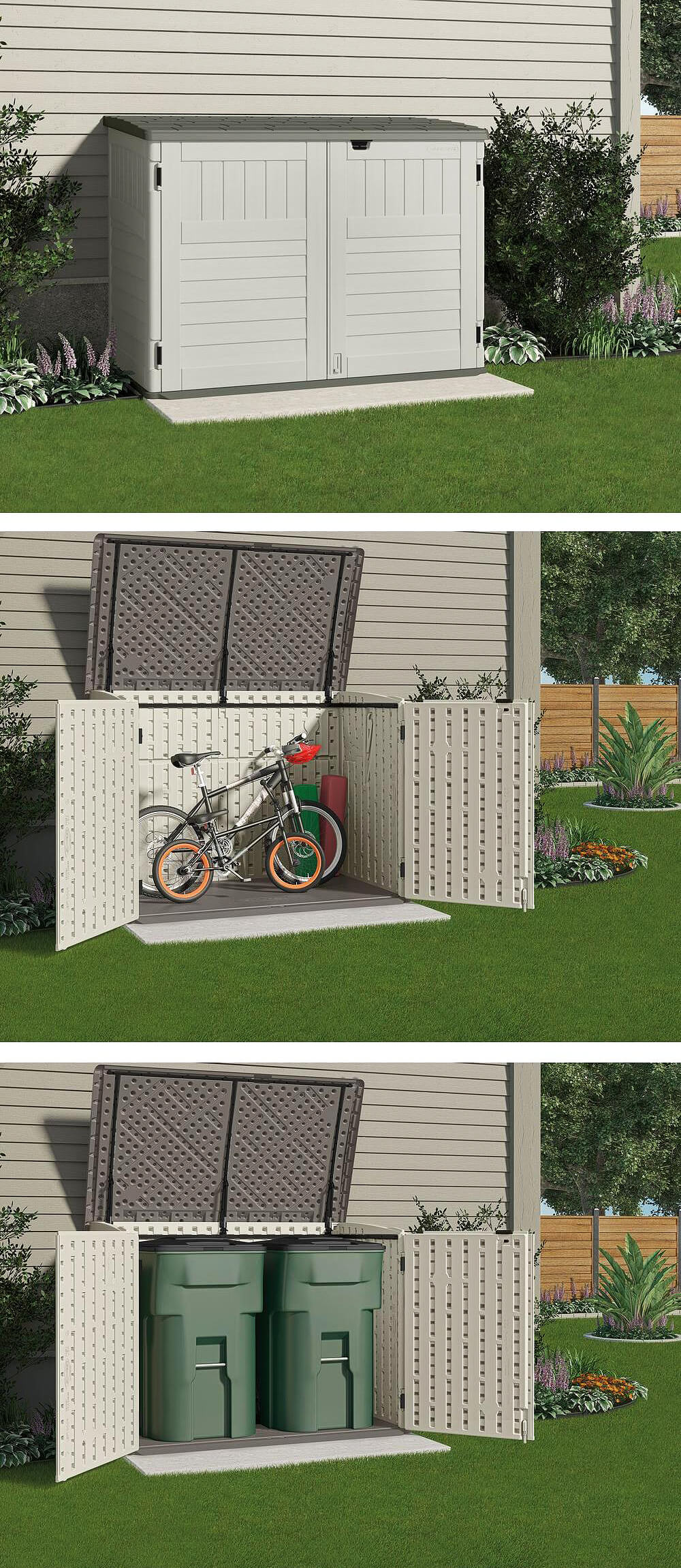 Covered, Two-Door Bike and Trash-Friendly Storage Unit