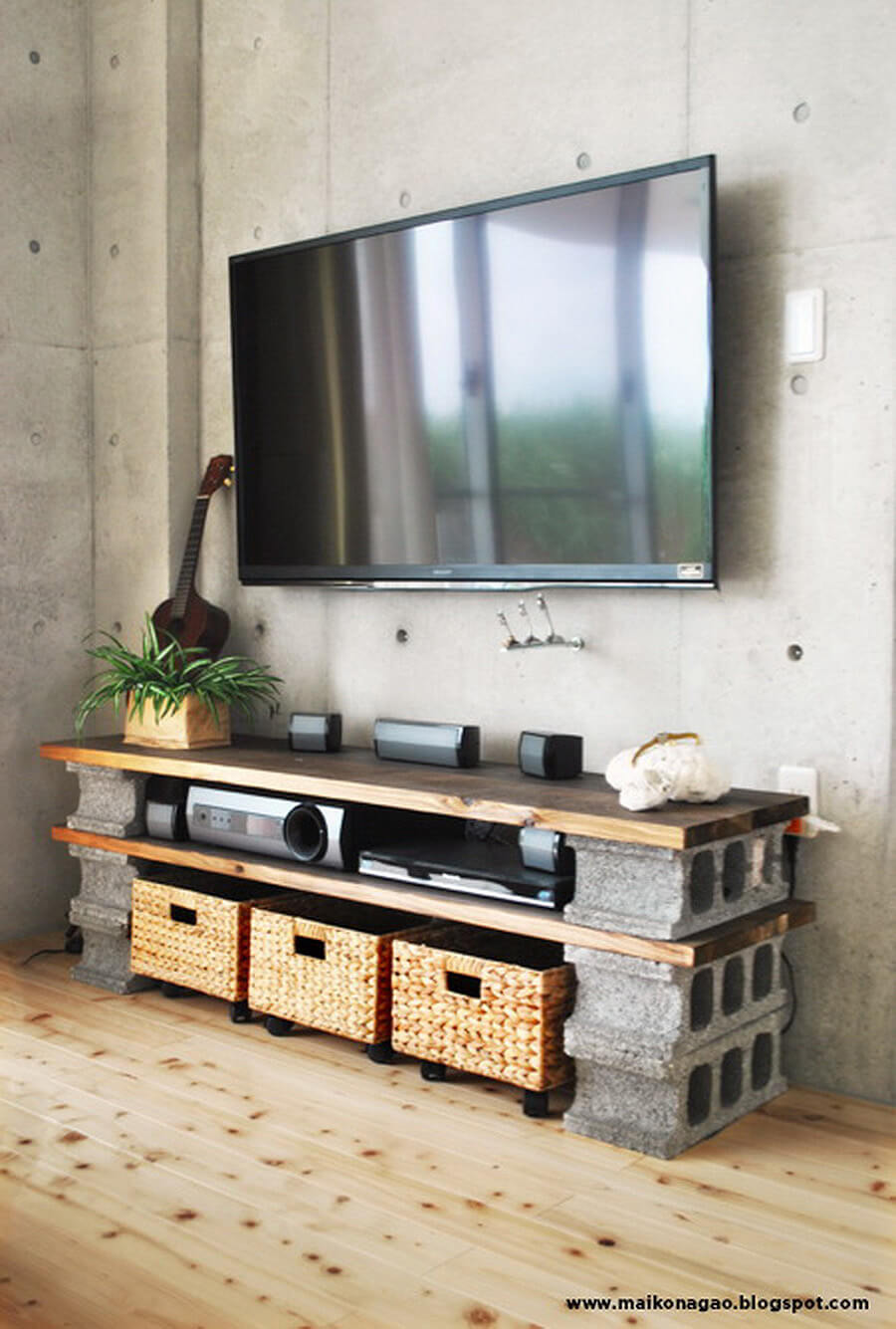 Solid and Sturdy Cinder Block Entertainment Table