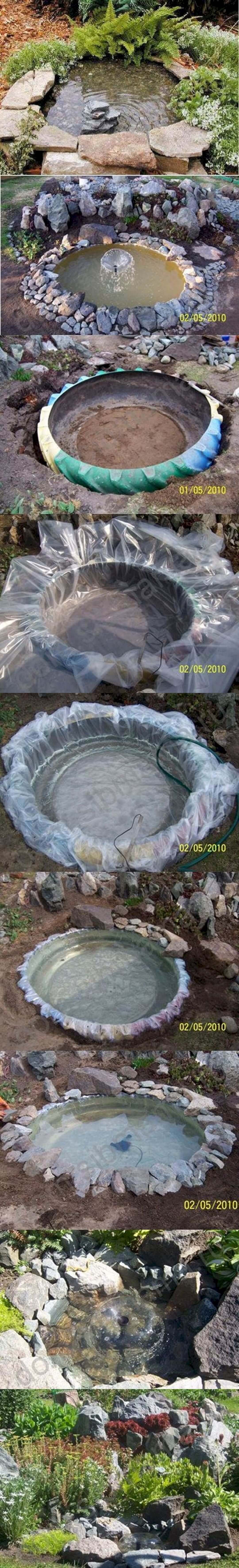 Inexpensive Rock Lined Tire Pond