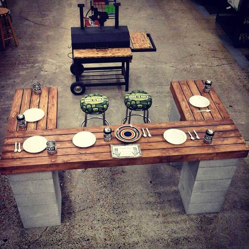 Chef Style Outdoor Patio Table with Cinder Blocks