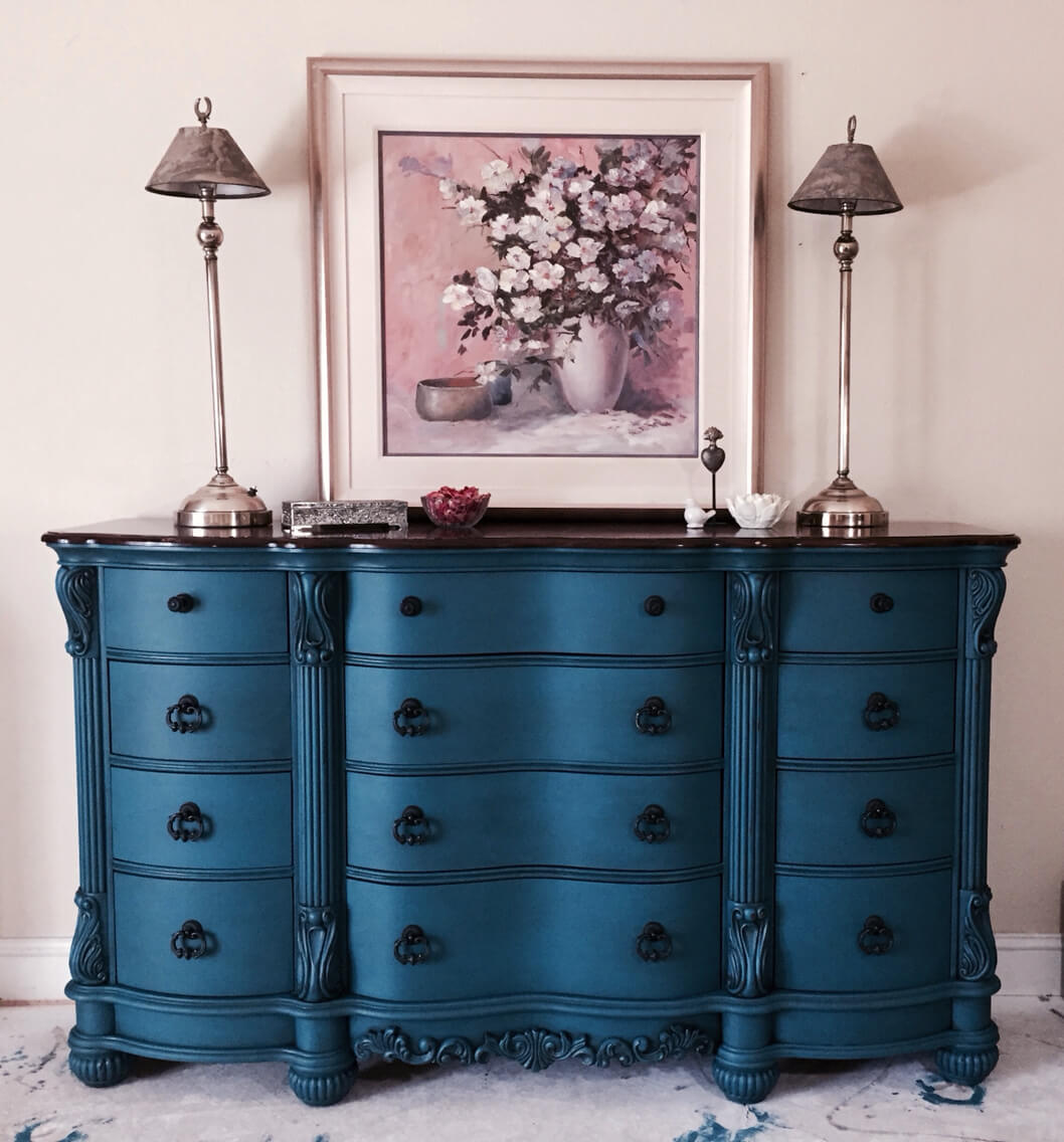 Royal Blue Rich Repainted Bureau Dresser