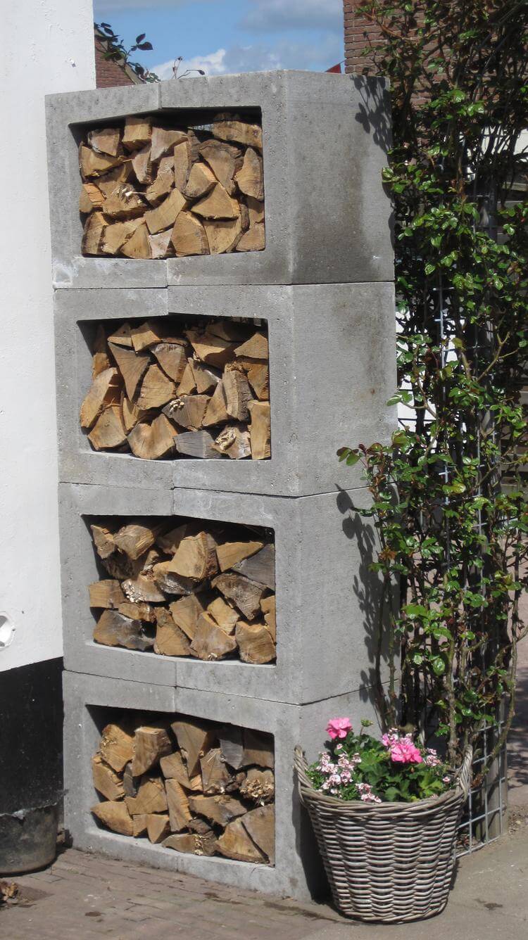 Vertically Stacked Storage Space and Firewood Rack