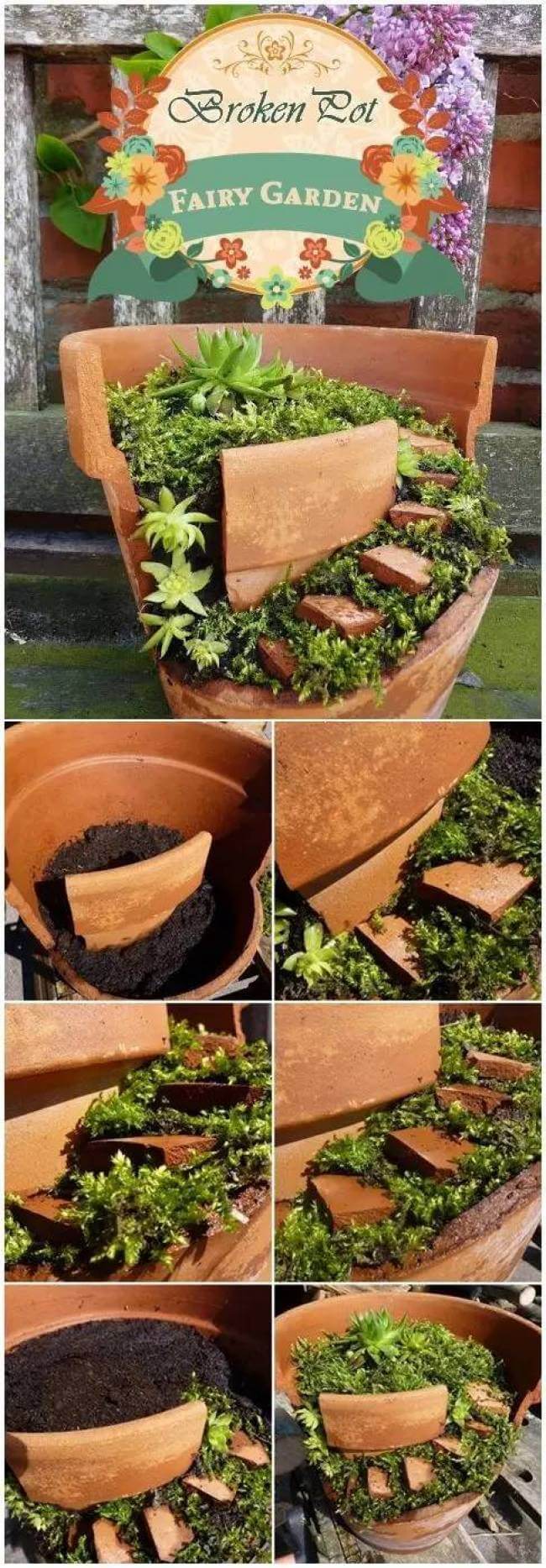 Repurposed Potted Fairy Garden