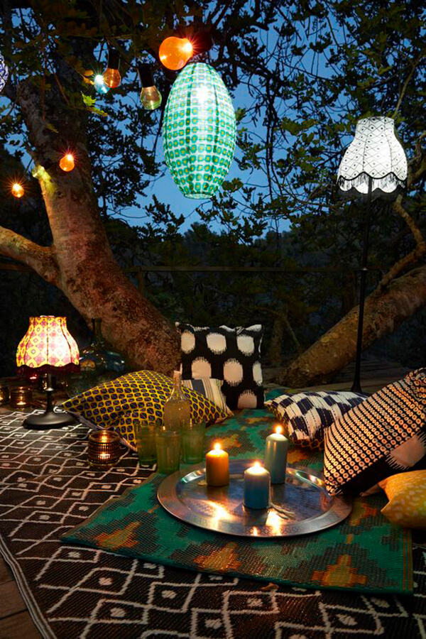 Pair Ethnic Fabrics with Soft Lantern Lighting