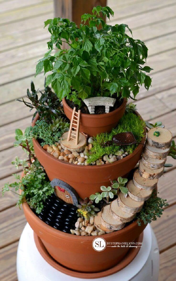 DIY Tiered Fairy Tower Pots