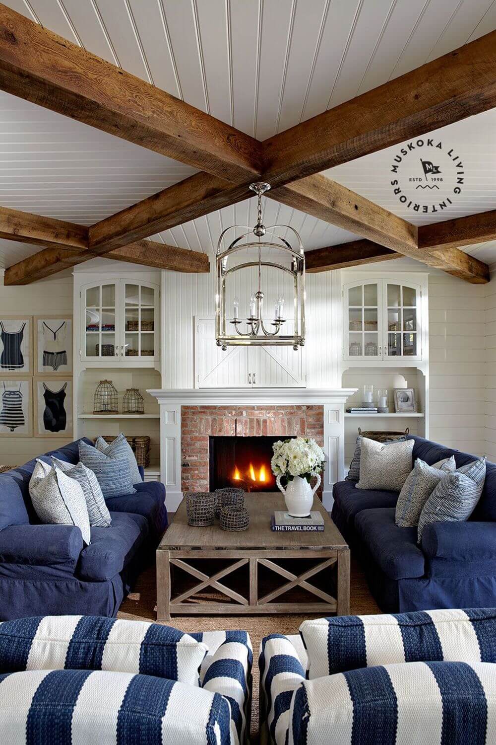 A Wooden Beachside Room with Blue Accents