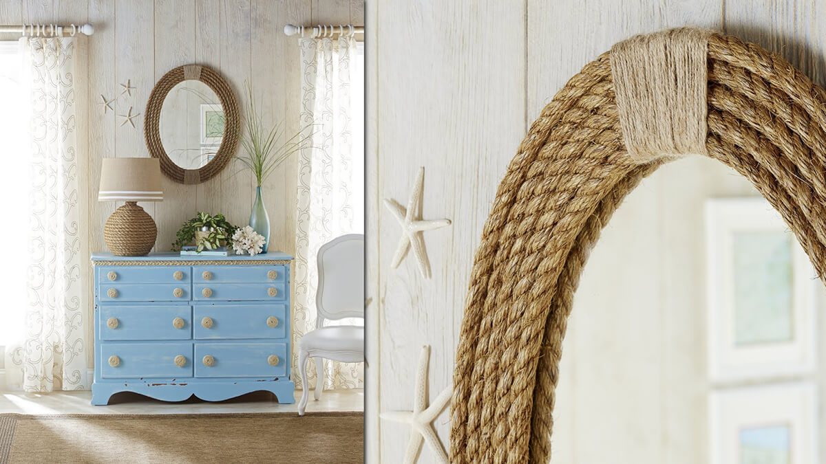 A Seaside-Themed Bedroom with Rope Accessories